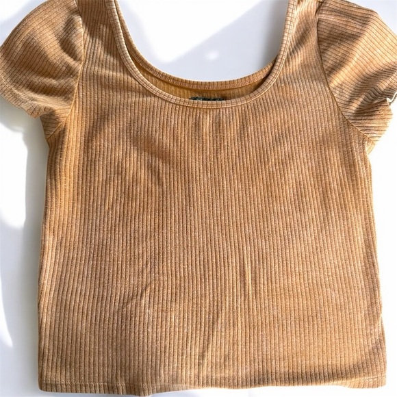 Wild Fable Tan Ribbed Women's Crop Top Medium Short Sleeves - Picture 3 of 7